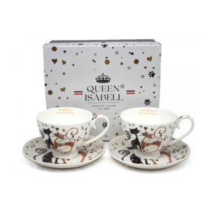 P.P.W20CT156-25257 Porceláncsésze+alj,2 személyes,250ml,fekete-barna virágos cica