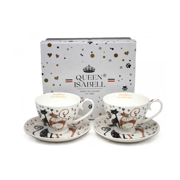 P.P.W20CT156-25257 Porceláncsésze+alj,2 személyes,250ml,fekete-barna virágos cica