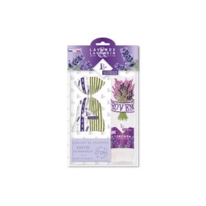LAV.LHP7CP Levendulával töltött Provence zsák 18g+levendulaszappan 100g+hímzett kéztörlő 40x60cm, pamut