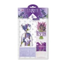   LAV.LHP7UL19 Levendulával töltött Lavande zsák 18g+levendulaszappan 100g+hímzett kéztörlő 40x60cm, pamut