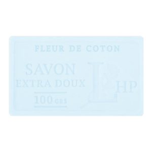 LAV.LHP25100COT Marseille szappan,növényi olajjal,100g,parabén-tartósítószer-szulfátmentes,hidratáló,szögletes,celofánban,Fleur De Coton