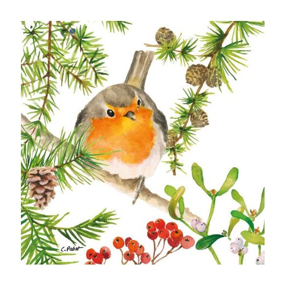 PPD.C3334152 Robin in Tree papírszalvéta 33x33cm, 20 db-os