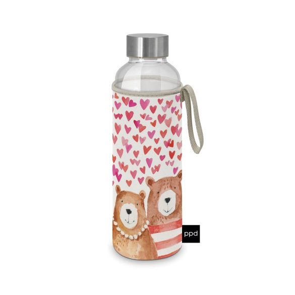 PPD.604791 Üvegflaska borosilicate üveg, neoprén védőhuzattal, 550ml, Love Bears