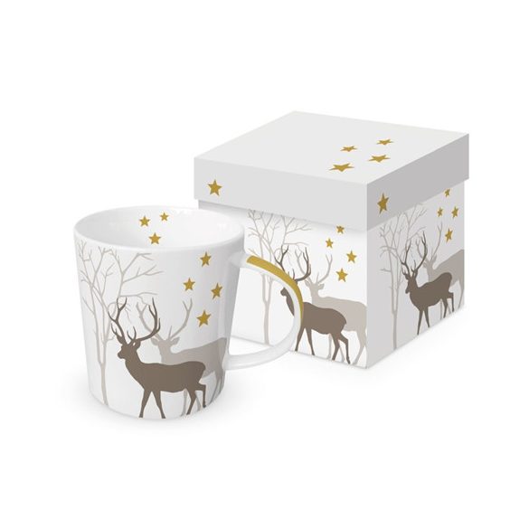 PPD.360302824 Porcelánbögre 0,4l, dobozban, Winter Deers white