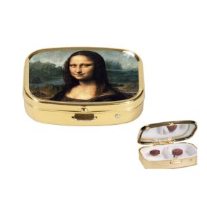 FRI.18196 Gyógyszeres fémdoboz 2 fakkos, 5,1x1,8x3,6cm, Leonardo da Vinci: Mona Lisa