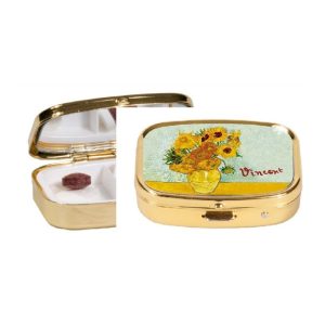 FRI.18242 Gyógyszeres fémdoboz 2 fakkos, 5,1x1,8x3,6cm,Van Gogh:Napraforgók