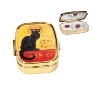 FRI.18246 Gyógyszeres fémdoboz 2 fakkos, 5,1x1,8x3,6cm, Chat Noir