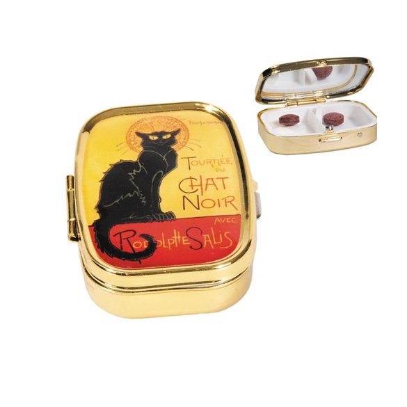 FRI.18246 Gyógyszeres fémdoboz 2 fakkos, 5,1x1,8x3,6cm, Chat Noir