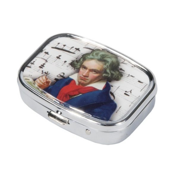 FRI.18266 Gyógyszeres fémdoboz 2 fakkos, 5,1x1,8x3,6cm, Beethoven