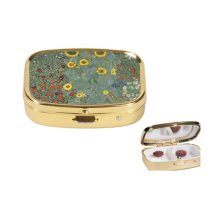   FRI.18284 Gyógyszeres fémdoboz 2 fakkos, 5,1x1,8x3,6cm, Klimt: Kert Napraforgóval