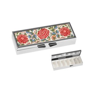 FRI.19977 Gyógyszeres fémdoboz 7 fakkos 10x1,8x3cm, William Morris: Roses
