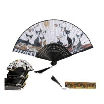   FRI.10121 Legyező 37x21x3cm, műanyag/polyester, Rosina Wachtmeister: Cats Sepia