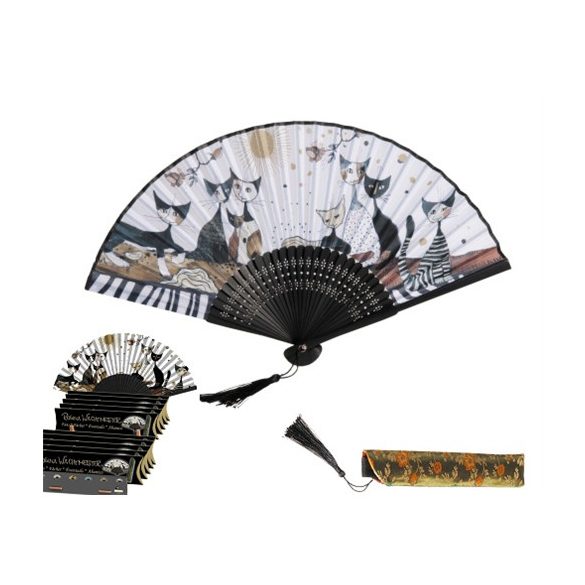 FRI.10121 Legyező 37x21x3cm, műanyag/polyester, Rosina Wachtmeister: Cats Sepia