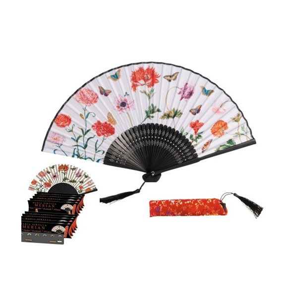 FRI.10128 Legyező 37x21x3cm, műanyag/polyester, Maria Sibylla Merian