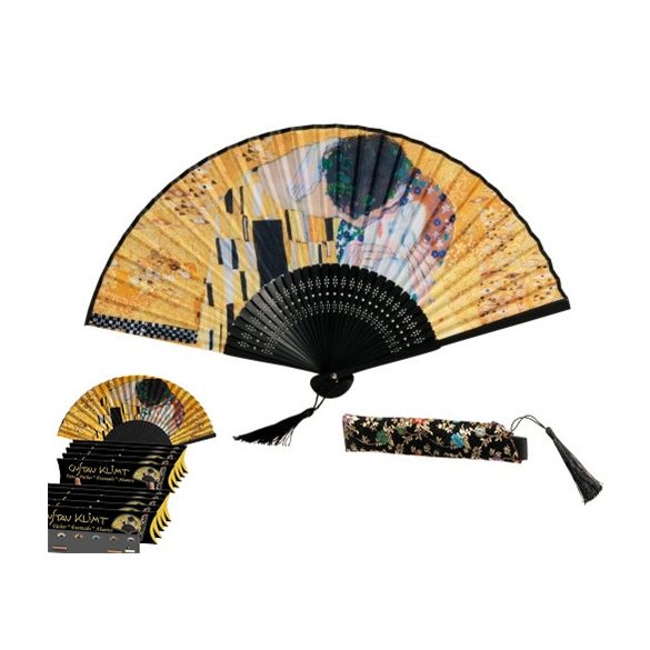 FRI.10131 Legyező 37x21x3cm, műanyag/polyester,Gustav Klimt:The Kiss