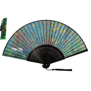 FRI.10134 Legyező 37x21x3cm, műanyag/polyester, Klimt: Kert napraforgókkal