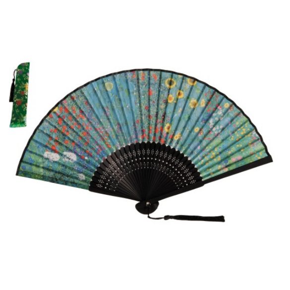 FRI.10134 Legyező 37x21x3cm, műanyag/polyester, Klimt: Kert napraforgókkal