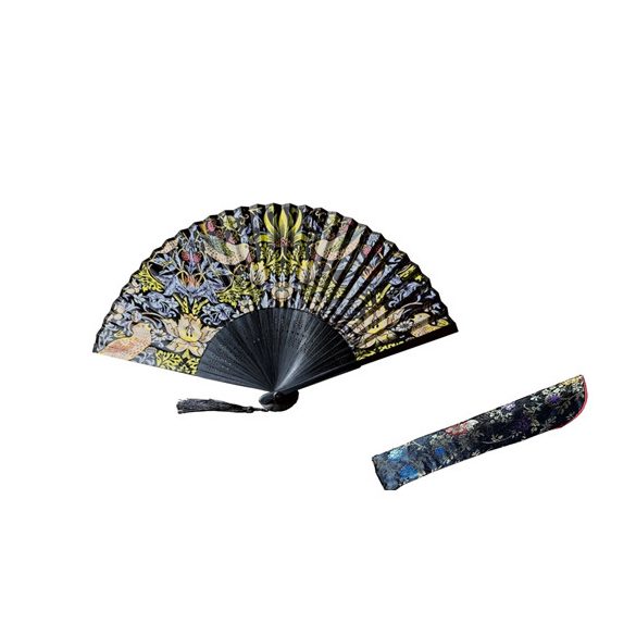 FRI.10161 Legyező 37x21x3cm, műanyag/polyester, William Morris:Strawberry Thief