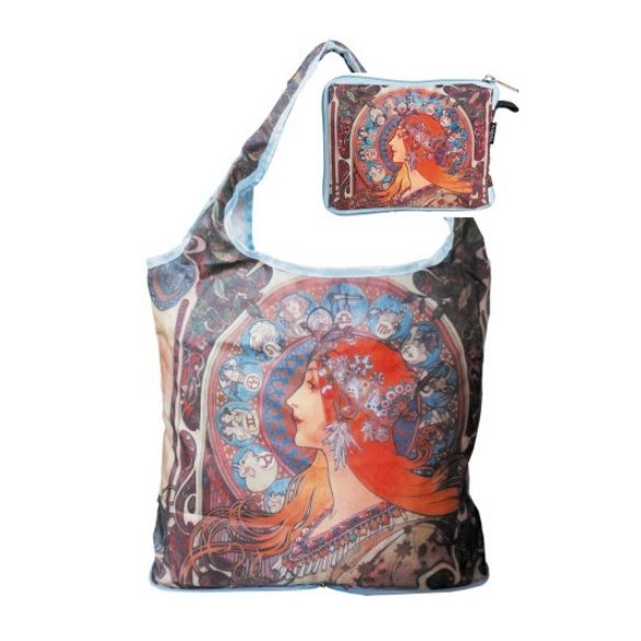 FRI.40521 Táska a táskában,polyester,Mucha:Zodiak,42x48cm,összehajtva:16x13cm