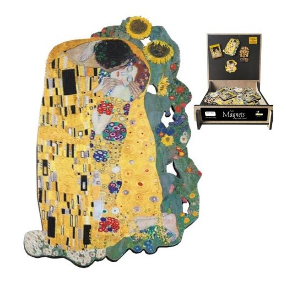 FRI.67922 Hűtőmágnes (MDF lap) 5,5x7,5cm,Klimt:The Kiss mit Sonnenblumen