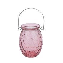   Geh.12205206 Pink üveg mécsestartó méhsejtes, felakasztható, 7,5x7,5x10cm
