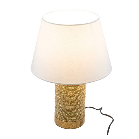 Geh.12406128 Asztali lámpa fa/háncs alappal,fehér lámpabúrával 30x30x43cm
