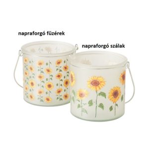 B.G.2053821 Üveg mécsestartó napraforgós, 12x14,5cm, Sinje