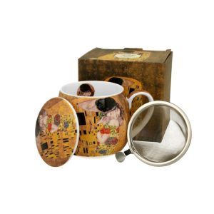 D.G.24913 Porcelánbögre tetővel,fémszűrővel, 430ml, dobozban, Klimt:The Kiss