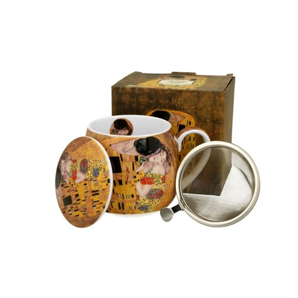 D.G.24913 Porcelánbögre tetővel,fémszűrővel, 430ml, dobozban, Klimt:The Kiss