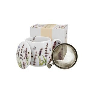 D.G.26504 Porcelánbögre tetővel, fémszűrővel, 400ml, dobozban, Classic Lavender