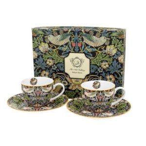 D.G.28140 Porceláncsésze+alj 100ml, 2 személyes dobozban, William Morris: Strawberry Thief Blue