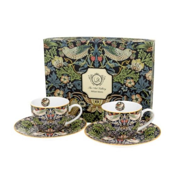 D.G.28140 Porceláncsésze+alj 100ml, 2 személyes dobozban, William Morris: Strawberry Thief Blue