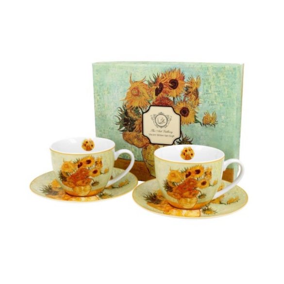 D.G.28010 Porceláncsésze+alj 280ml, 2 személyes dobozban,Van Gogh:Napraforgók