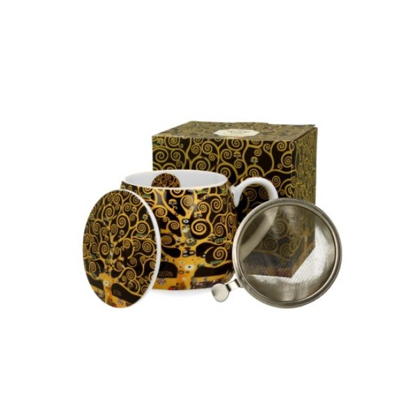 D.G.33557 Porcelánbögre tetővel, fémszűrővel, 430ml, dobozban, Klimt: Életfa