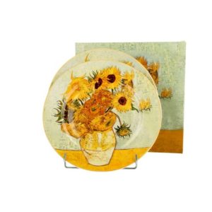 D.G.35834 Porcelán desszerttányér 2 db-os szett, dobozban, 19cm, Van Gogh: Napraforgók