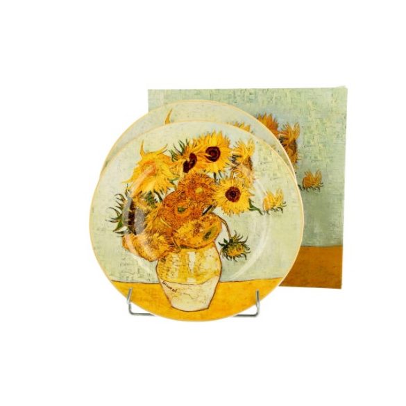 D.G.35834 Porcelán desszerttányér 2 db-os szett, dobozban, 19cm, Van Gogh: Napraforgók