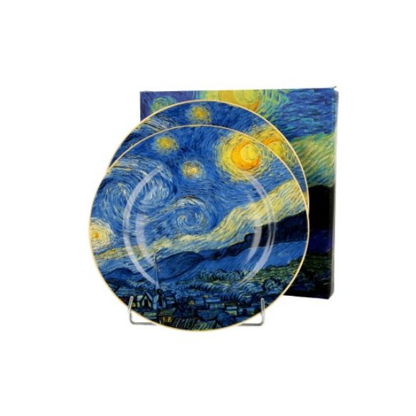 D.G.35858 Porcelán desszerttányér 2 db-os szett, dobozban, 19cm, Van Gogh: Csillagos Éj