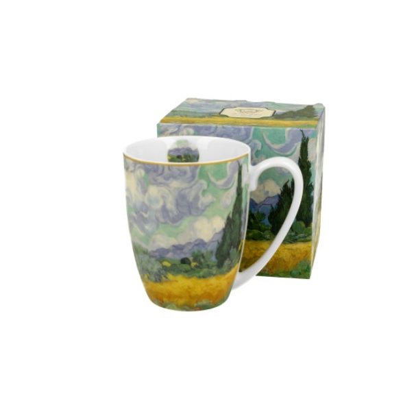 D.G.35889 Porcelánbögre 380ml, dobozban, Van Gogh: Búzaföld Ciprusokkal