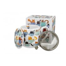   D.G.44034 Porcelánbögre tetővel,fémszűrővel,430ml,dobozban, Teacup Cats