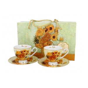 D.G.47844 Porceláncsésze+alj, 220ml, Golden Line,2 személyes, dobozban, Van Gogh:Napraforgók