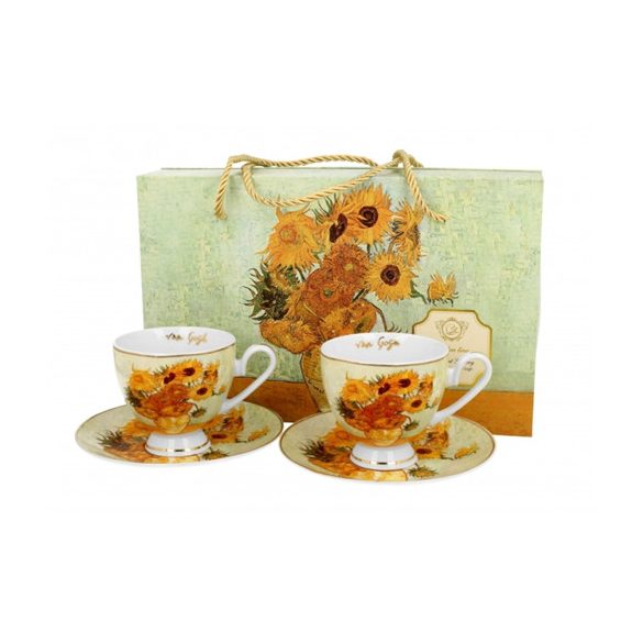 D.G.47844 Porceláncsésze+alj, 220ml, Golden Line,2 személyes, dobozban, Van Gogh:Napraforgók