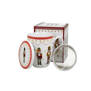 D.G.51261 Porcelánbögre tetővel, fémszűrővel, 360ml, dobozban, Christmas Nutcracker