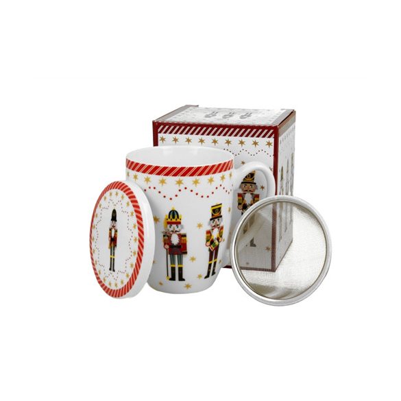 D.G.51261 Porcelánbögre tetővel, fémszűrővel, 360ml, dobozban, Christmas Nutcracker