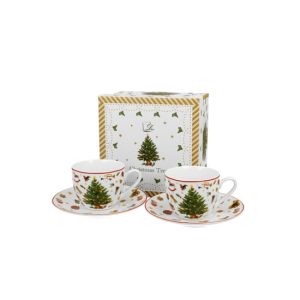 D.G.51414 Porceláncsésze+alj, 90ml, 2 személyes, dobozban, Christmas Tree