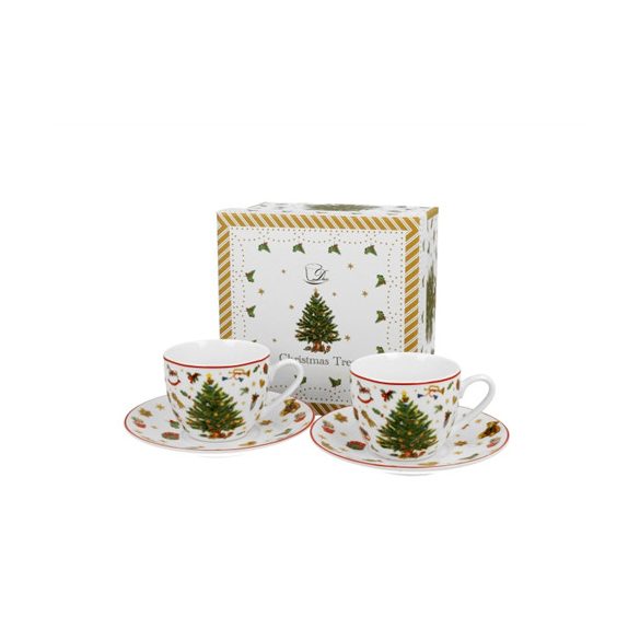 D.G.51414 Porceláncsésze+alj, 90ml, 2 személyes, dobozban, Christmas Tree