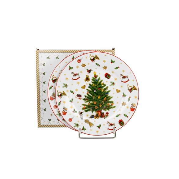 D.G.51445 Porcelán desszerttányér szett, 2db-os, 19cm, dobozban, Christmas Tree