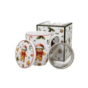 D.G.51025 Porcelánbögre tetővel, fémszűrővel, 360ml, dobozban, Christmas Cuties