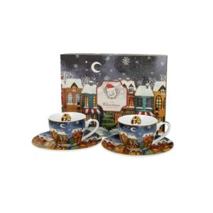 D.G.52374 Porceláncsésze+alj, 90ml, 2 személyes, dobozban, Christmas City