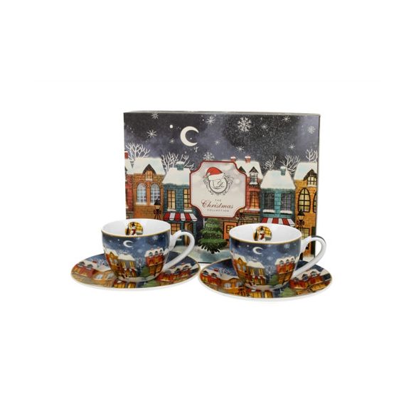 D.G.52374 Porceláncsésze+alj, 90ml, 2 személyes, dobozban, Christmas City