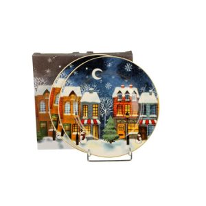 D.G.52381 Porcelán desszerttányér szett, 2db-os, 19cm, dobozban, Christmas City